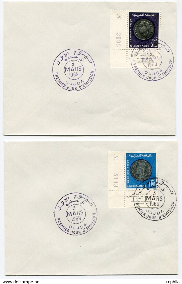 RC 14182 MAROC 1969 MONNAIES POSTE AERIENNE FDC 1er JOUR TB - Maroc (1956-...)