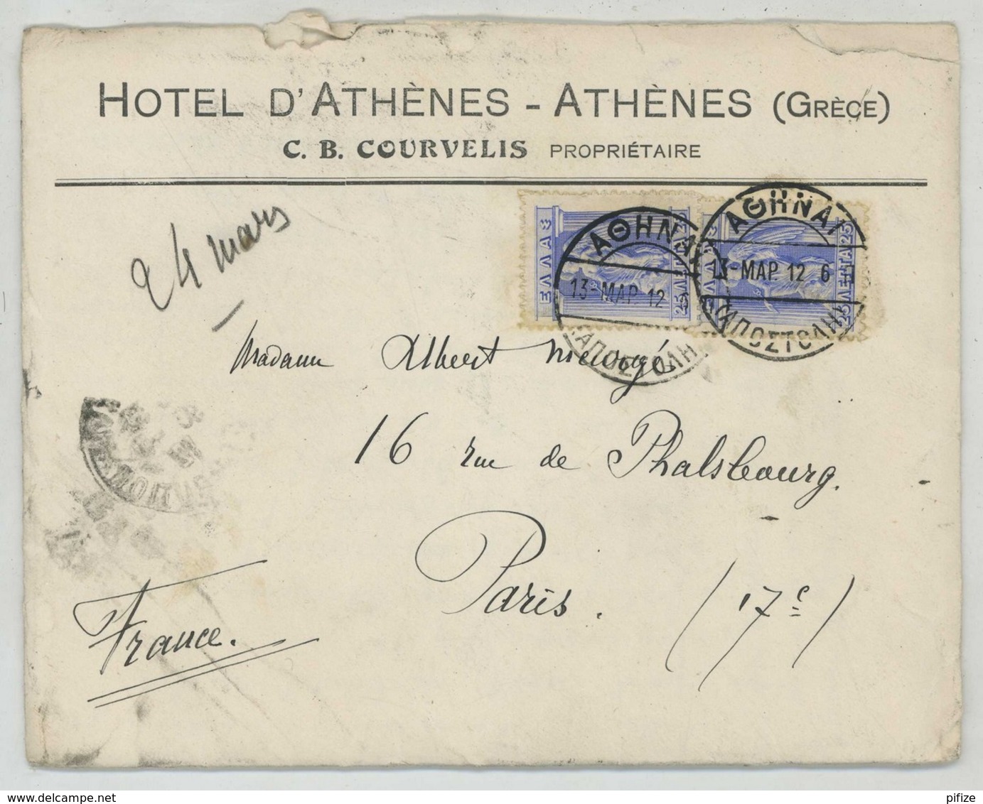 Longue Lettre 1912 à En-tête De L'Hôtel D'Athènes . Albert Meurgé Maire Du 5e Arr. à Sa Femme à Paris . Courvelis . - Storia Postale