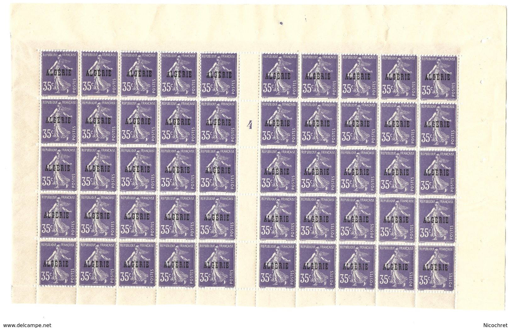 Semeuse Camée, 35c. Violet, Y&T N°18 : Panneau De 50 Timbres, Millésime 4, TTB Et RARE - Unused Stamps