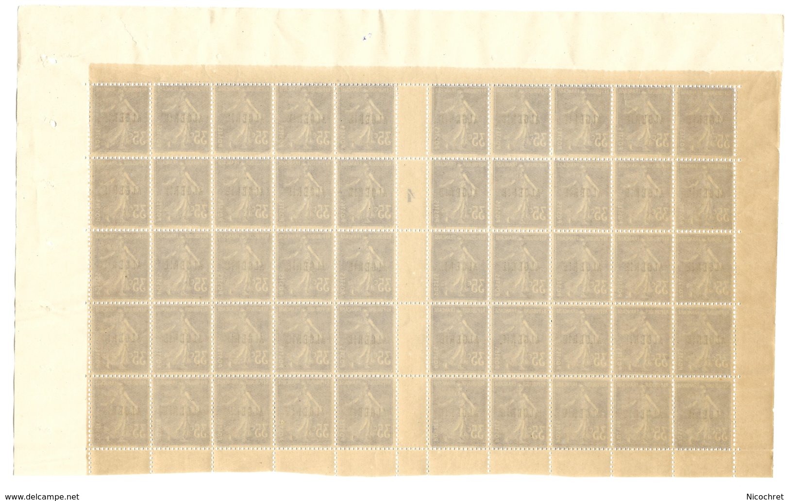 Semeuse Camée, 35c. Violet, Y&T N°18 : Panneau De 50 Timbres, Millésime 4, TTB Et RARE - Unused Stamps