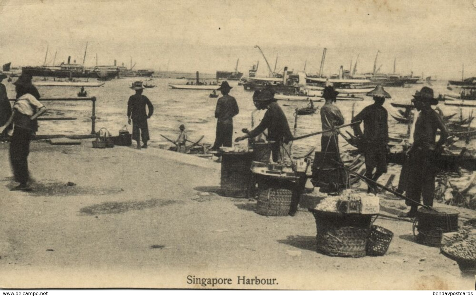 Straits Settlements, SINGAPORE, Harbour Scene, Street Sellers (1914) Postcard - Singapore