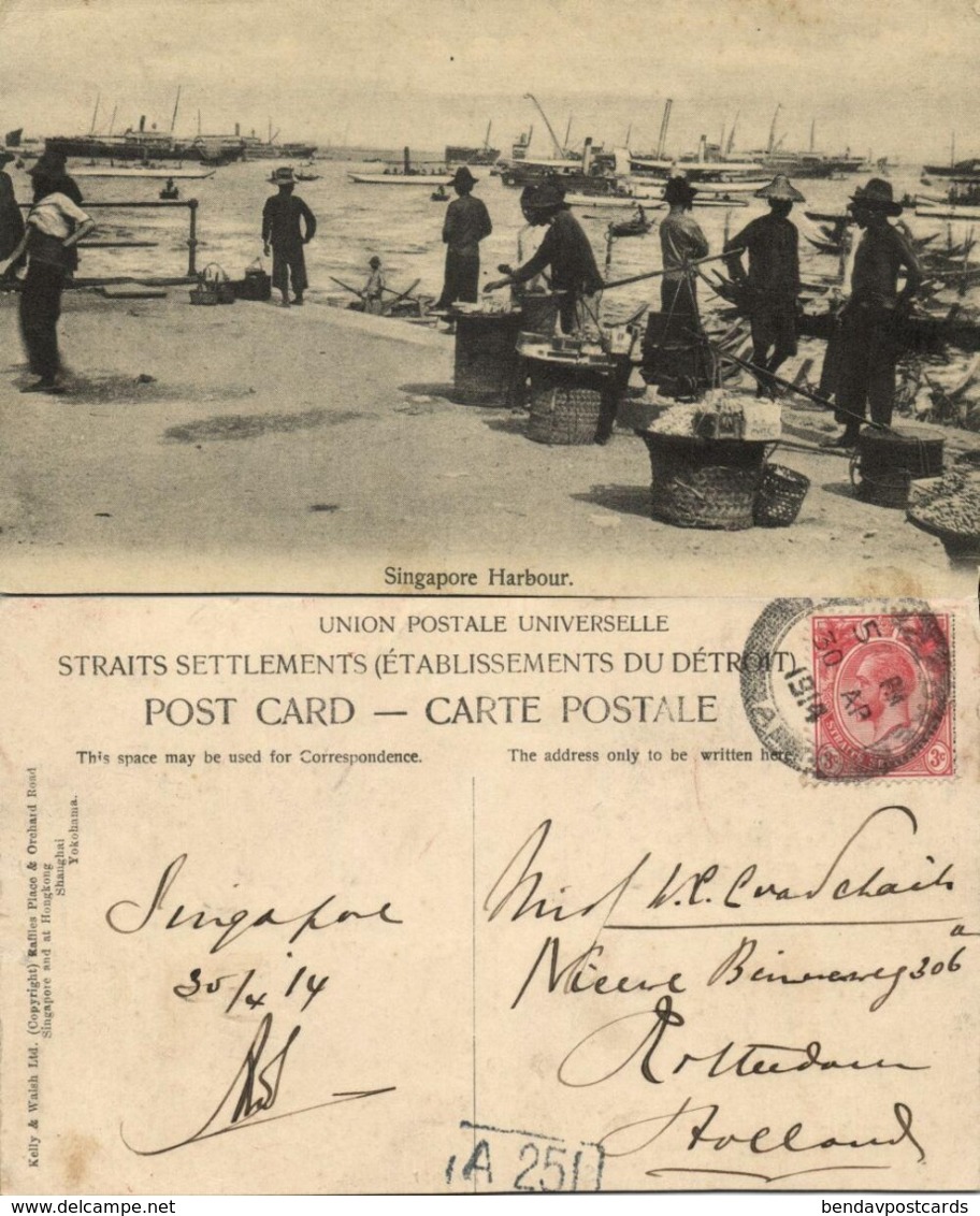 Straits Settlements, SINGAPORE, Harbour Scene, Street Sellers (1914) Postcard - Singapour