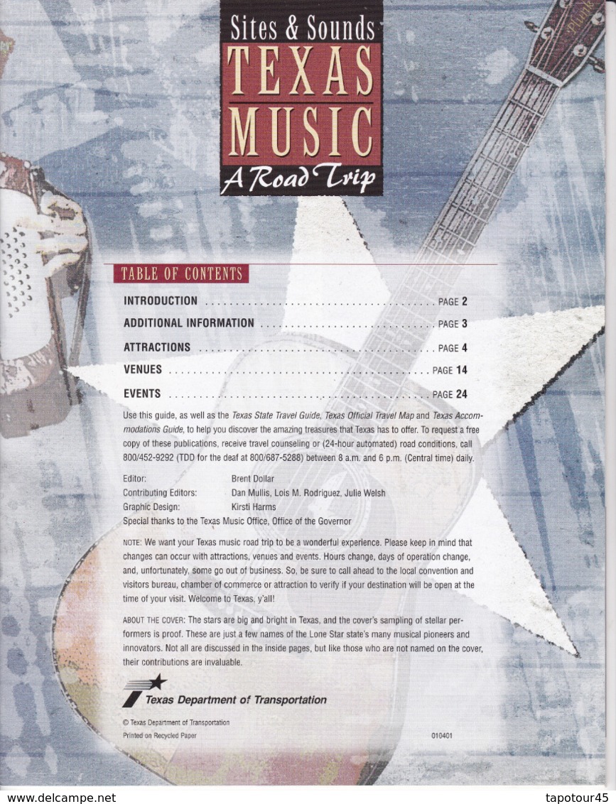 C 5)Livre, Revues >  Jazz, Rock, Country > "Texas Music"  (+- 43 Pages) - 1950-oggi