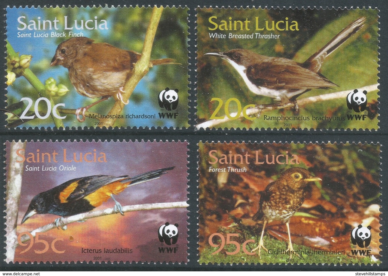 St Lucia. 2001 Endangered Species. Birds Of St Lucia. MNH Complete Set. SG 1242-1245 - St.Lucia (1979-...)