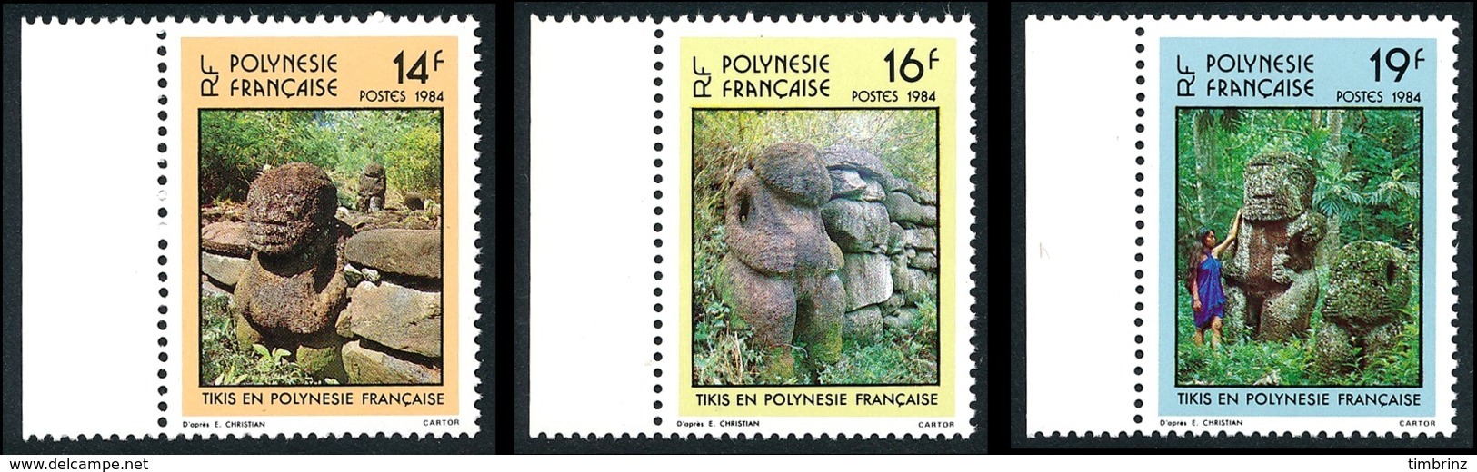 POLYNESIE 1984 - Yv. 209 210 211 ** Bdf   - Sculptures Sur Pierre : Tikis (3 Val.)  ..Réf.POL23912 - Neufs