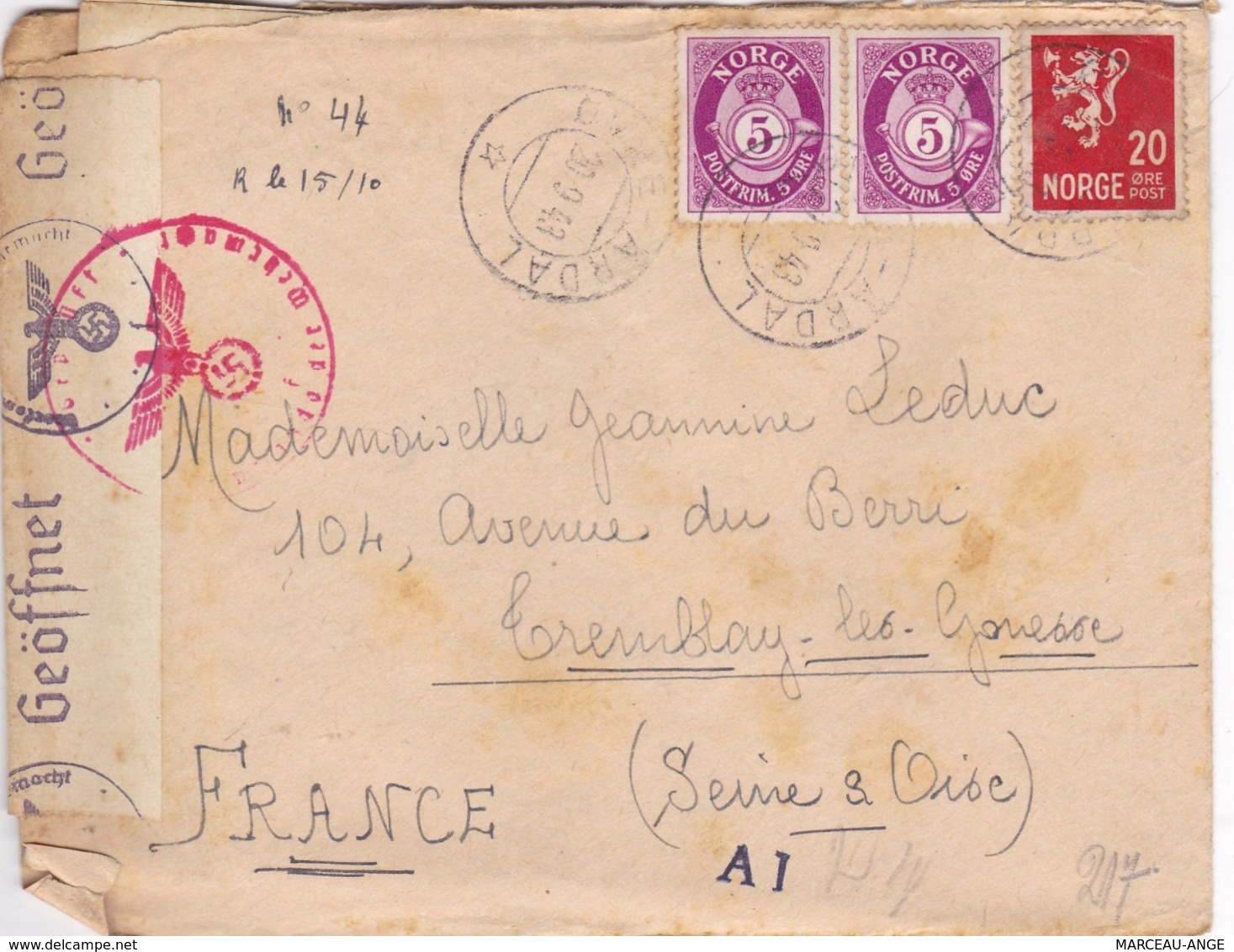 LETTRE PERIODE DE GUERRE , 1939/1945 ,avec Censure Militaire ,destination FRANCE Avec Contenu - Lettres & Documents