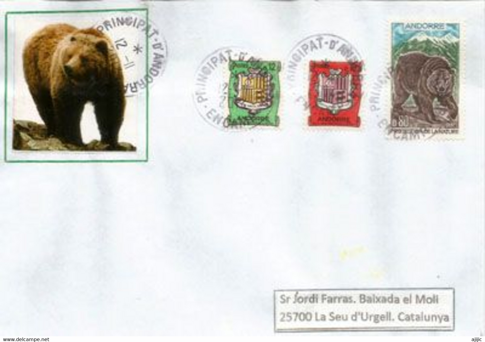 ANDORRE. L'ours Des Pyrénées, Belle Lettre Adressée En Catalogne, Postée Du Village D'Encamp. - Storia Postale