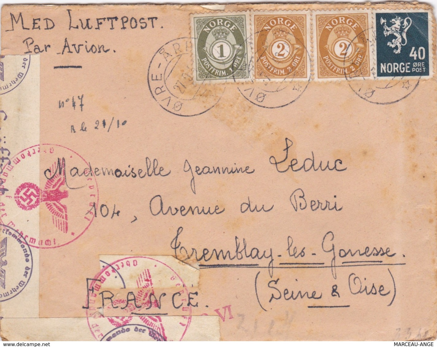 LETTRE PERIODE DE GUERRE , 1939/1945 ,avec Censure Militaire ,destination FRANCE Avec Contenu - Lettres & Documents