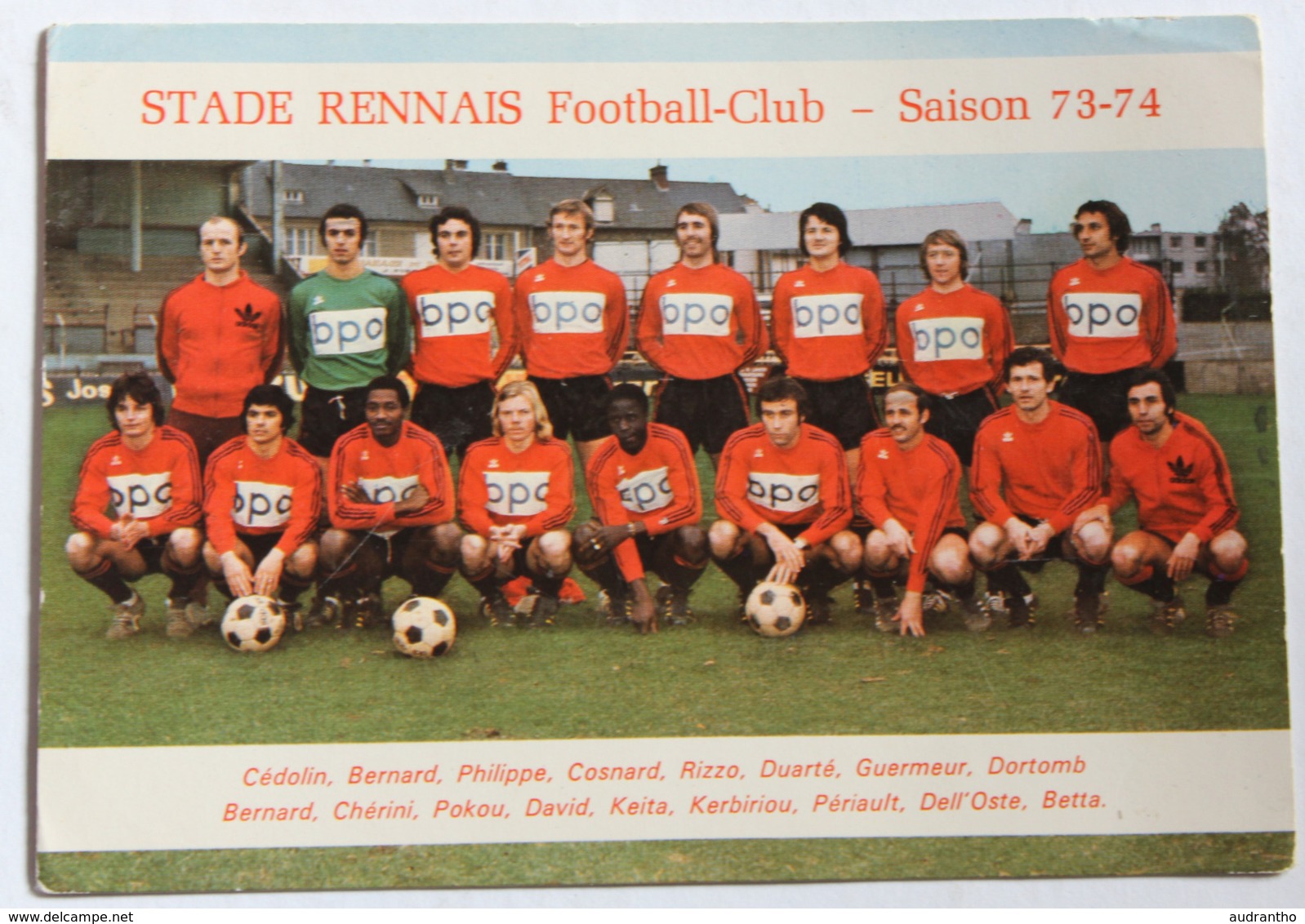 Rare Carte Postale équipe Du Stade Rennais Football Club Saison 73-74 René Cédolin Réginald Dortomb André Betta - Football