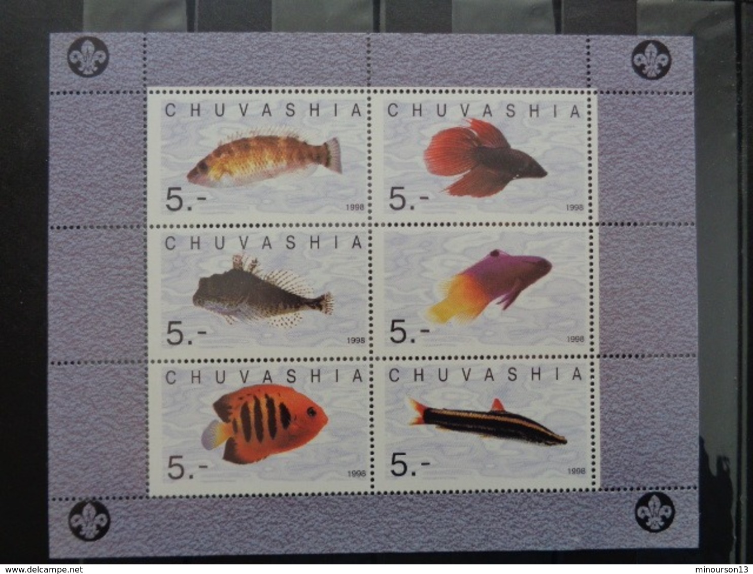 TCHOUVACHIE 1998 - BLOC 6 TIMBRES - POISSONS DIVERS - Blocs & Feuillets