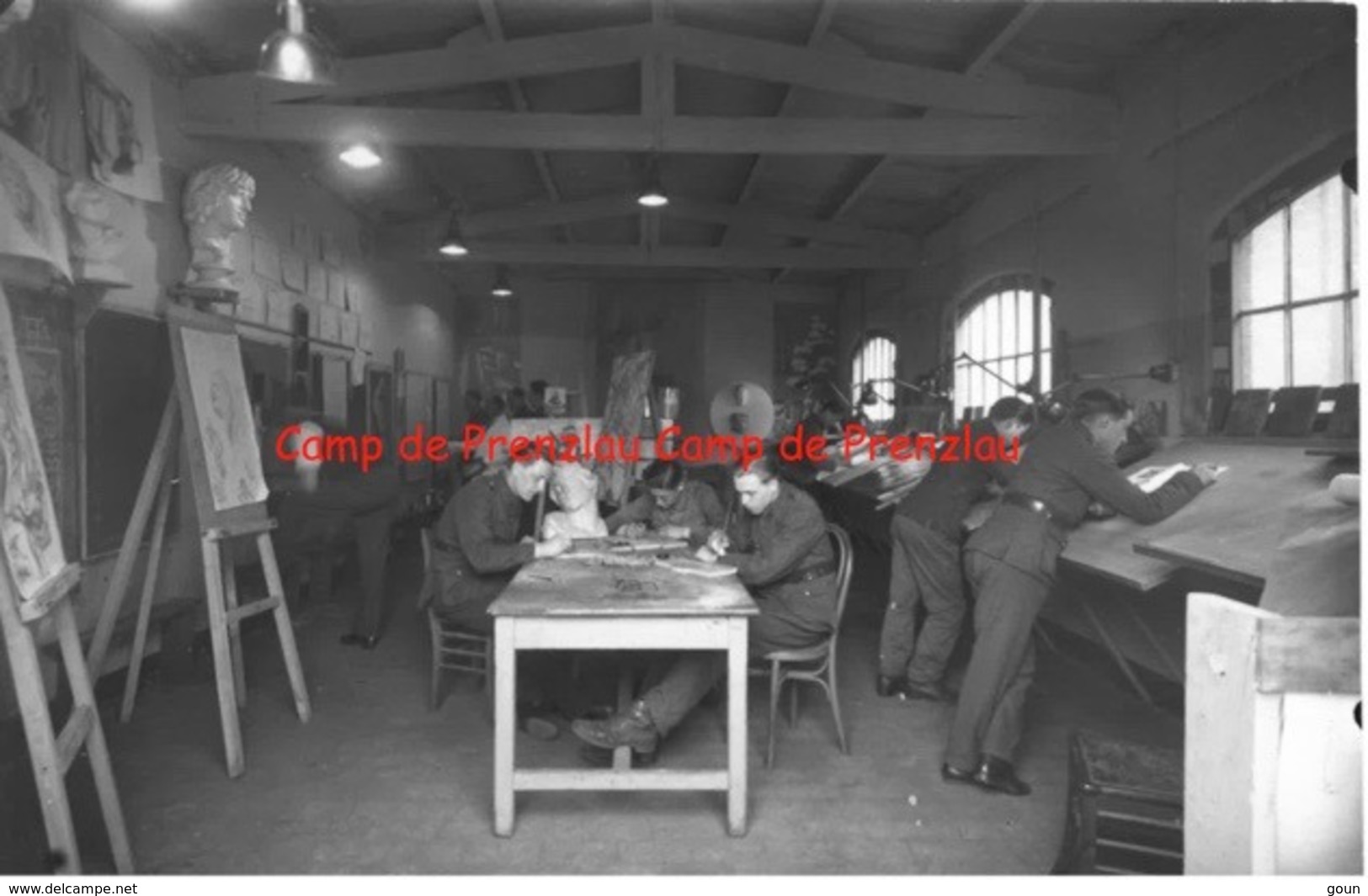 Photo Originale 15x10 Camp Officiers Belges Prisonniers WW2 Prenzlau Oflag II.A Atelier De Peinture - Guerre, Militaire