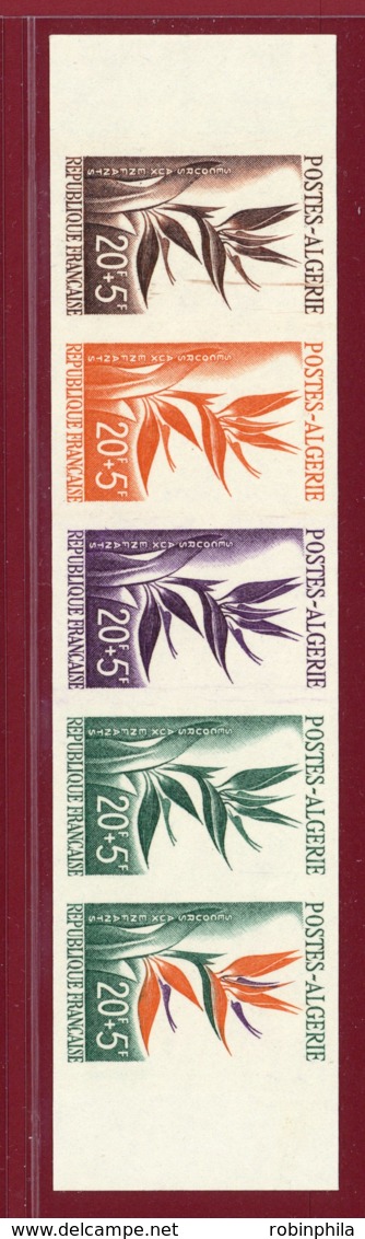 Algeria 1958 #B95, Color Proof Stripe Of 5, Bird Of Paradise, Flower - Nuovi