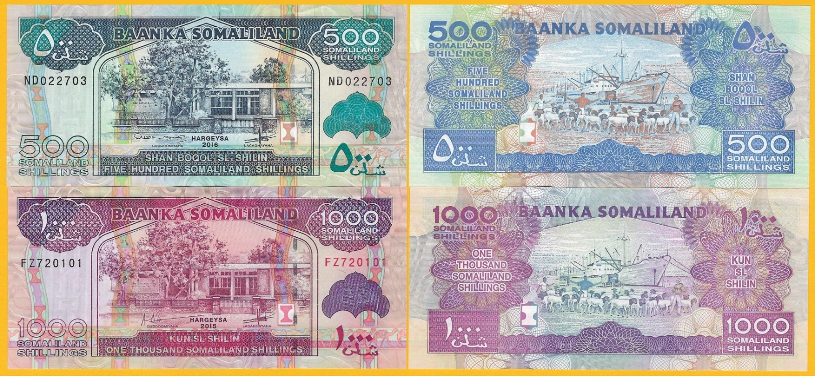 Somaliland Set 500 & 1000 Shillings 2015-2016 UNC Banknotes - Somalia