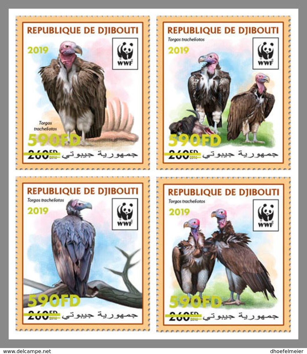 DJIBOUTI 2019 MNH WWF Torgos Tracheliotos Overprint GOLD FOIL M/S - OFFICIAL ISSUE - DH1941 - Eagles & Birds Of Prey