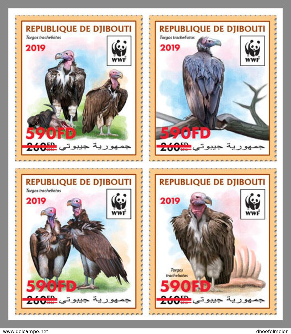 DJIBOUTI 2019 MNH WWF Torgos Tracheliotos Overprint RED FOIL M/S - OFFICIAL ISSUE - DH1941 - Eagles & Birds Of Prey