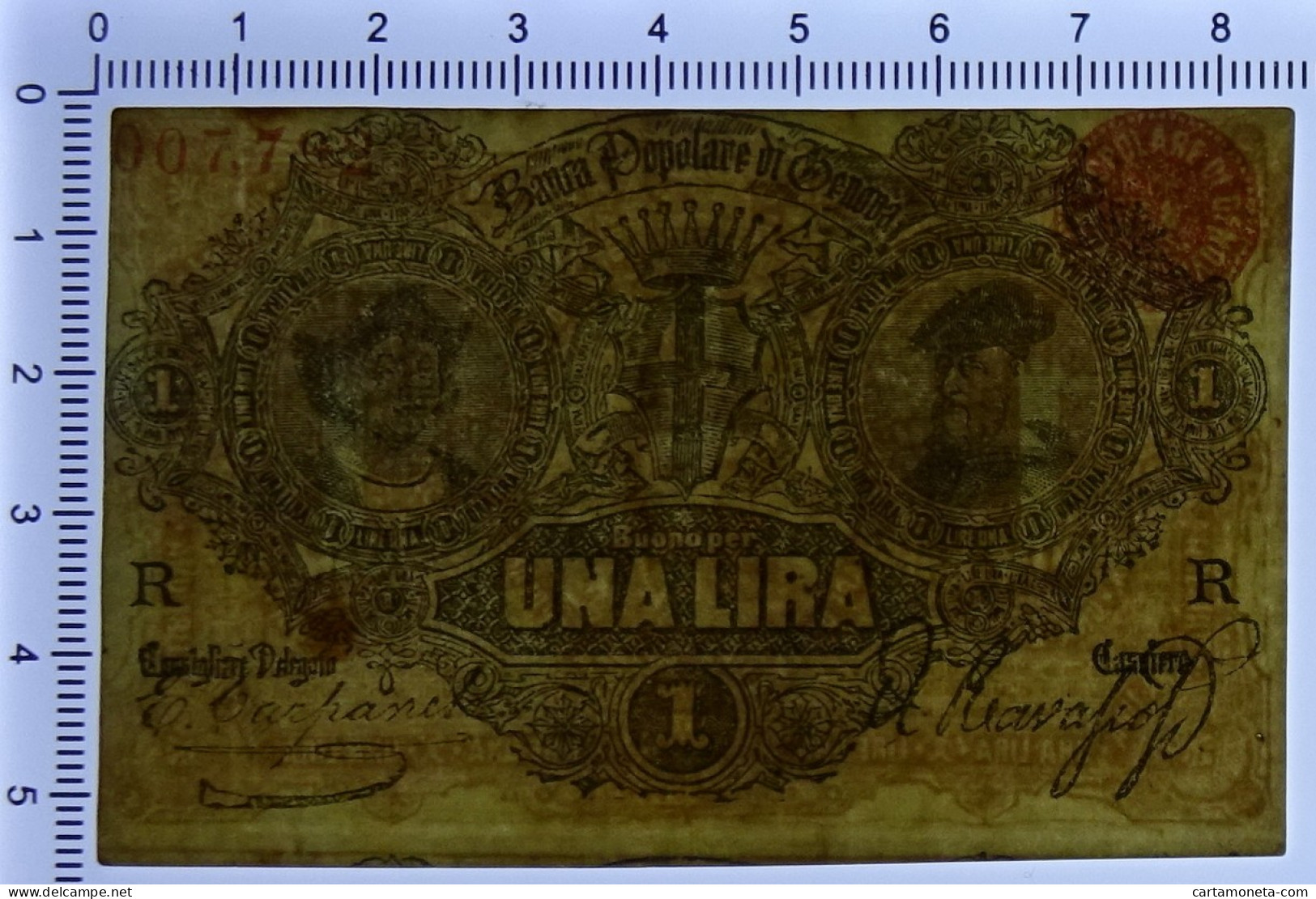 1 LIRA BIGLIETTO FIDUCIARIO BANCA POPOLARE DI GENOVA 1868 BB+ - Altri & Non Classificati