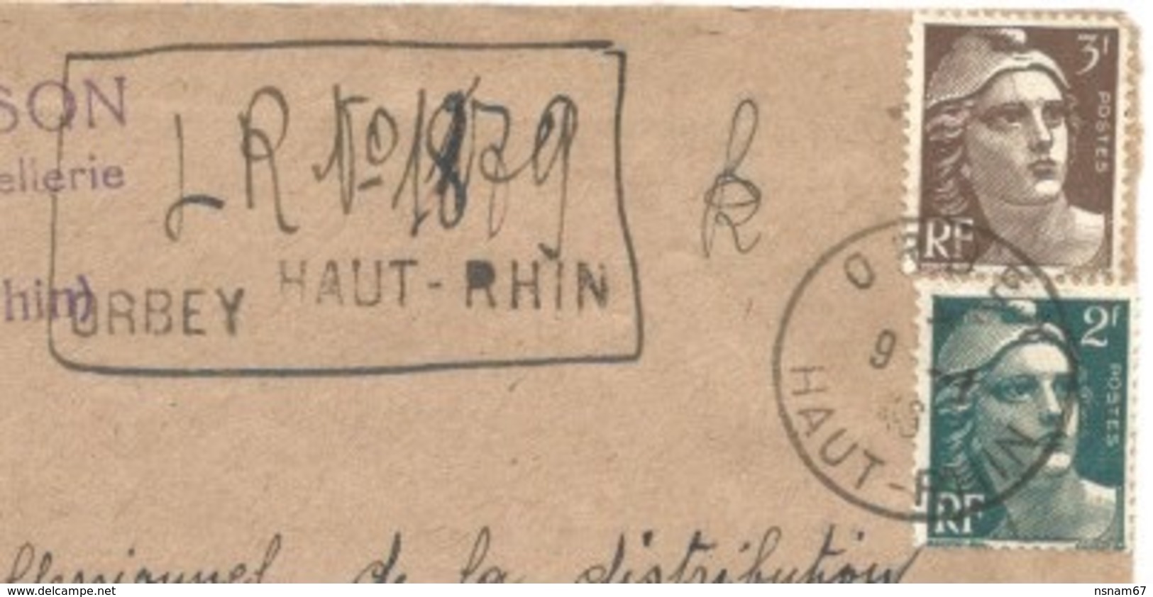 R87 - ORBEY - 1946 - Entête Chapellerie HUSSON - Recommandé Provisoire - Tarif Correct à 9 Francs - - Lettres & Documents