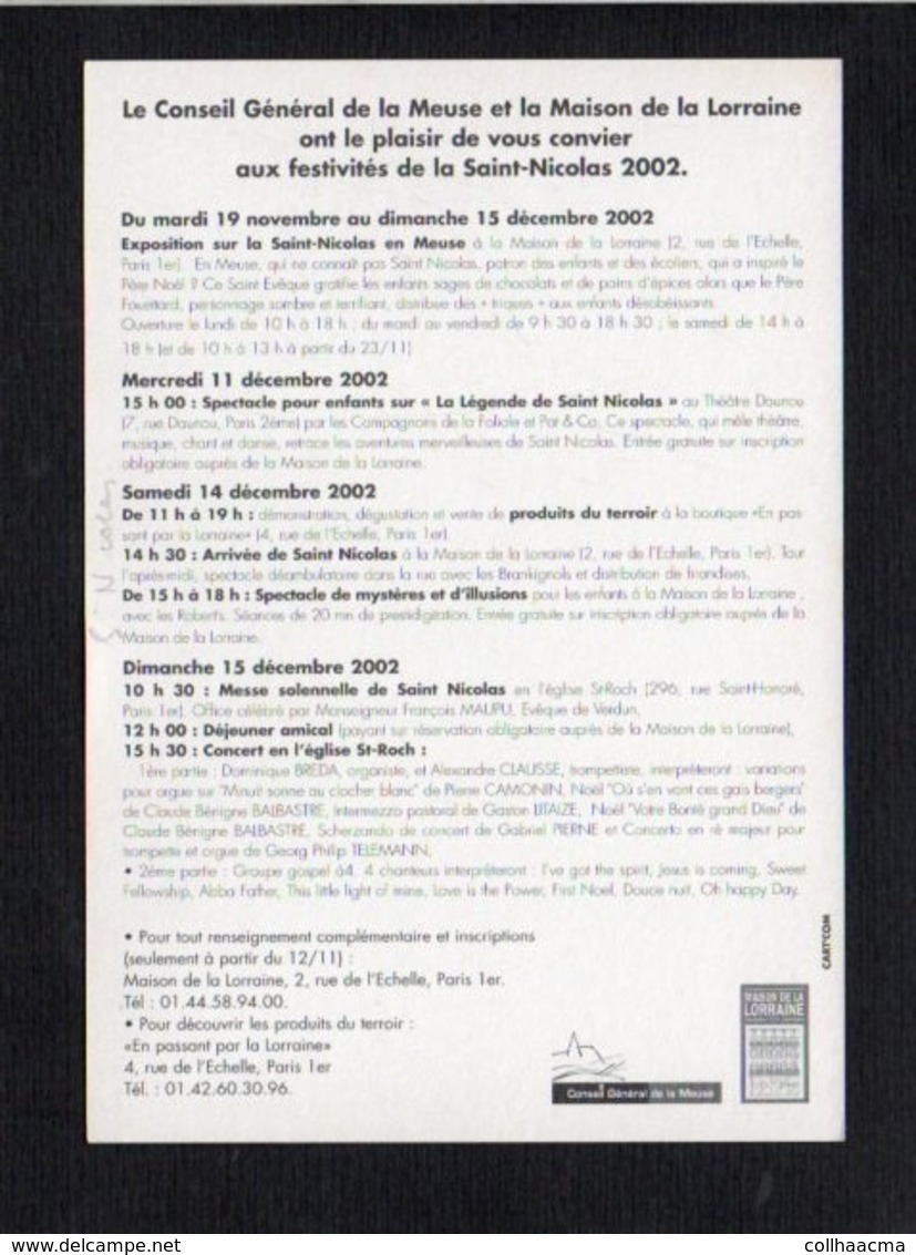 St Saint Nicolas /  2002 La Meuse En Lorraine / Maison De La Lorraine Paris / Programme De La Fête Des Enfants - Saint-Nicolas
