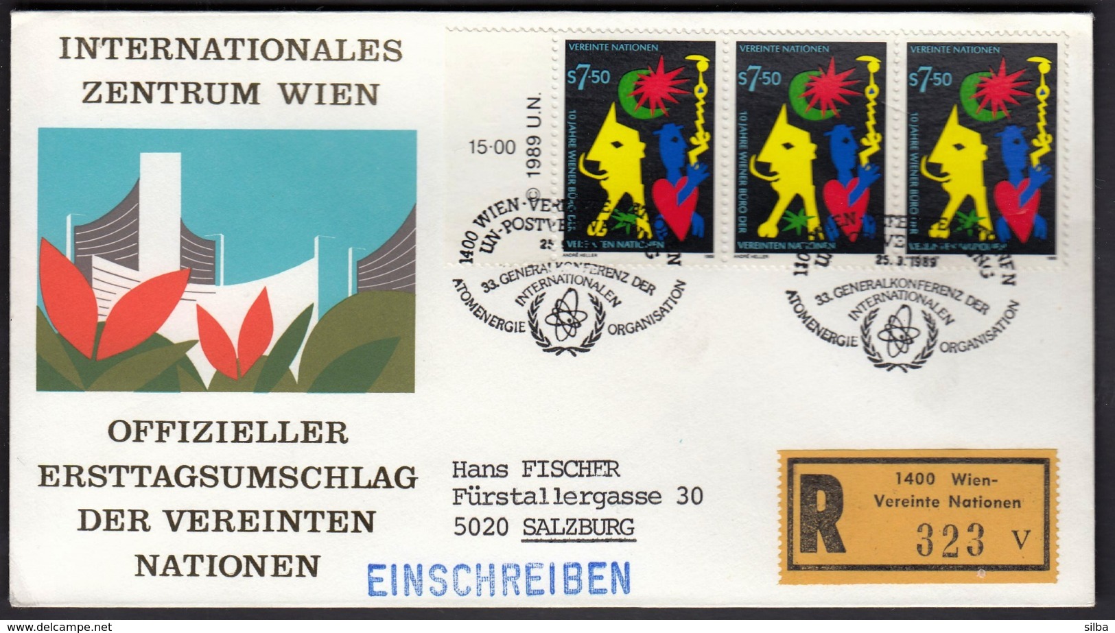United Nations Wien Vienna 1989 / 33. Gen. Conf. Der Internationalen Atom Energie Organisation / R Letter - Atom