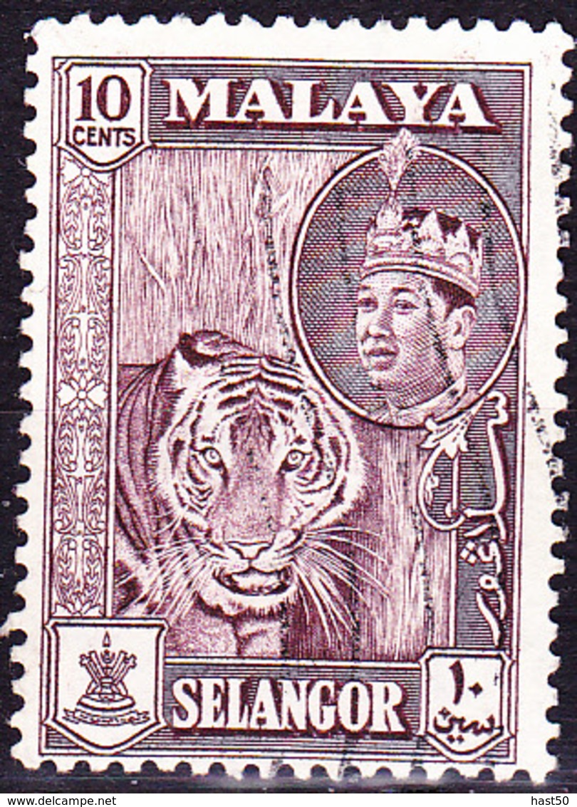 Malaiische Staaten V - Selangor - Tiger (Panthera Tigris) (MiNr: 95) 1961 - Gest Used Obl - Selangor