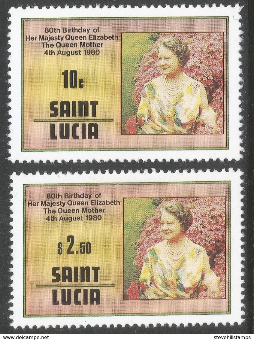 St Lucia. 1980 80th Birthday Of The Queen Mother. MH Complete Set (excl Miniature Sheet). SG 534-535 - St.Lucia (1979-...)