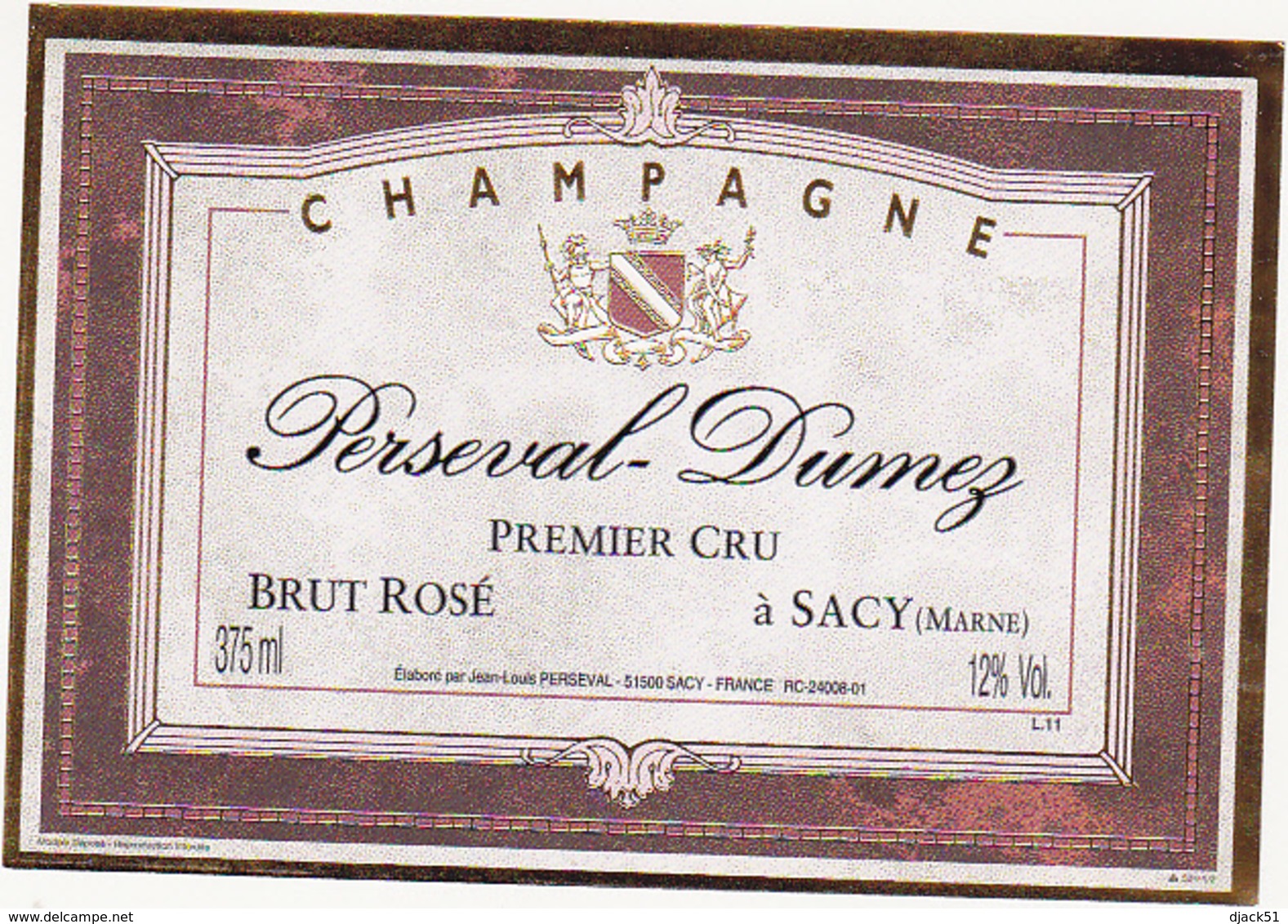 Etiquette Champagne  BRUT ROSE  PREMIER CRU / Perseval - Dumez (51) SACY / 375 Ml - Champagne