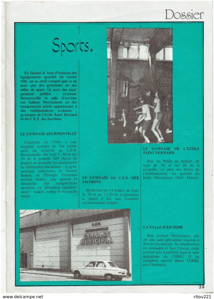 Revue TROYES Aube 1976 Publicité TED SUMA Pomme RAOUL DAUBRY TOILERIE GAMELLERIE Basket-ball GYMNASE LACTAFRAIS - Géographie