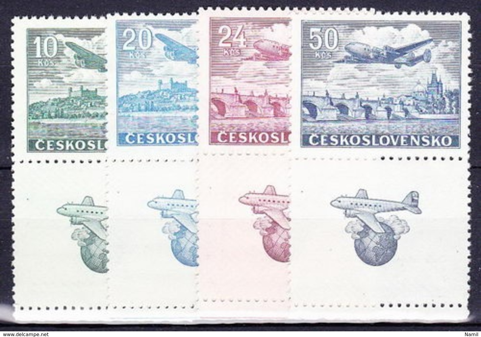 Tchécoslovaquie 1946 MI 496+498-500 Zf (Yv PA 22+24+26-7 Avec Vignette), (MNH)** - Airmail