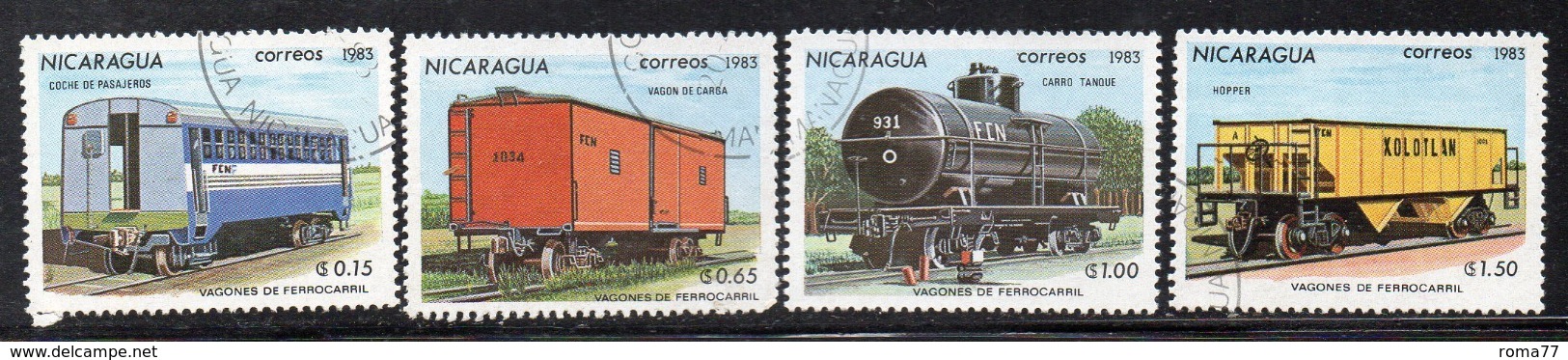 APR3055 - NICARAGUA 1983 , Serie  Yvert N.  1264/1267.usati  (2380A)   Train - Treni