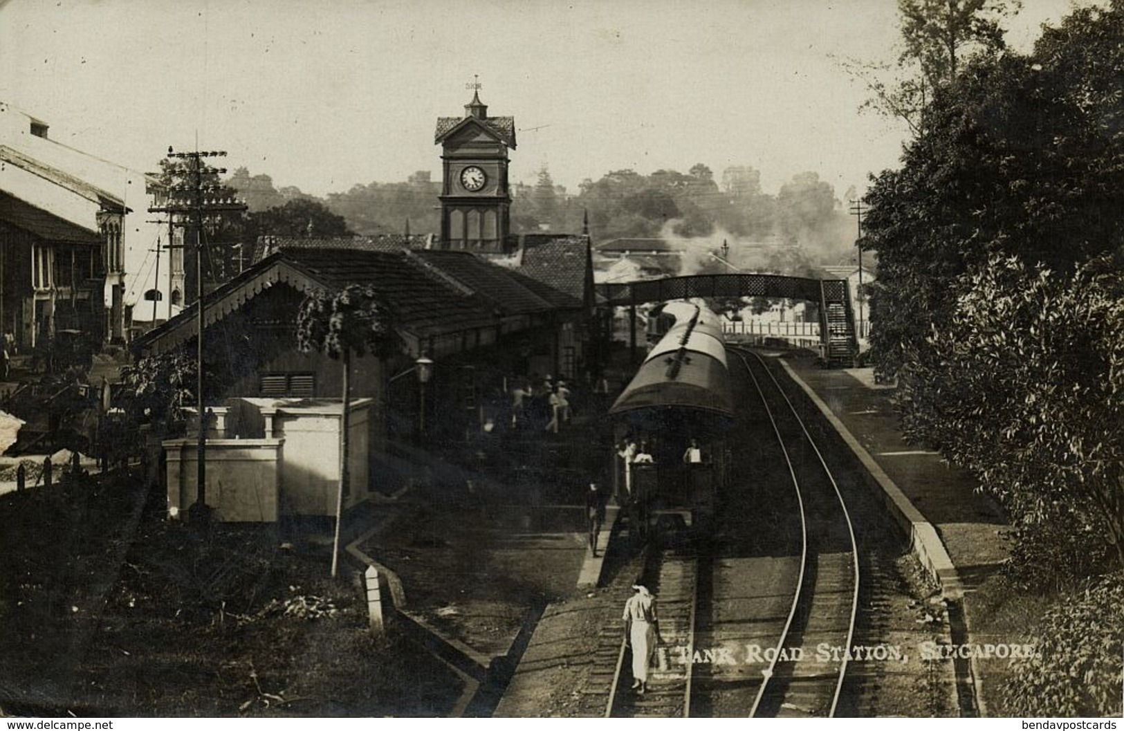 Singapore, Tank Road Railway Station, Train (1920s) RPPC Postcard - Singapore