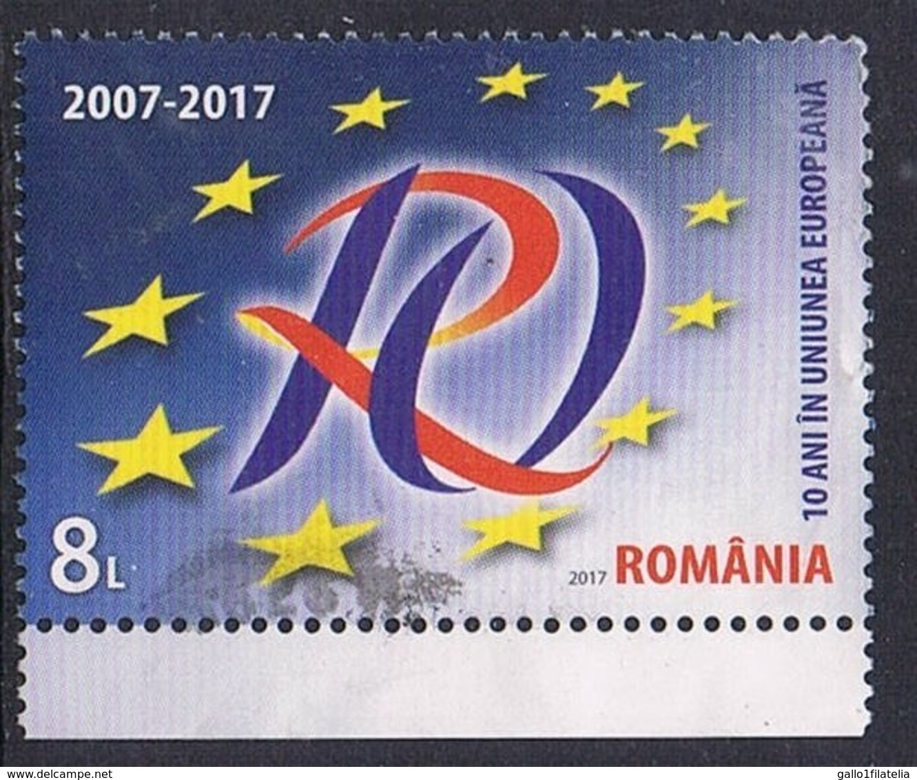 2017 - ROMANIA - 10 ANNI NELL'UNIONE EUROPEA / 10 YEARS IN THE EUROPEAN UNION. USATO / USED. - Oblitérés