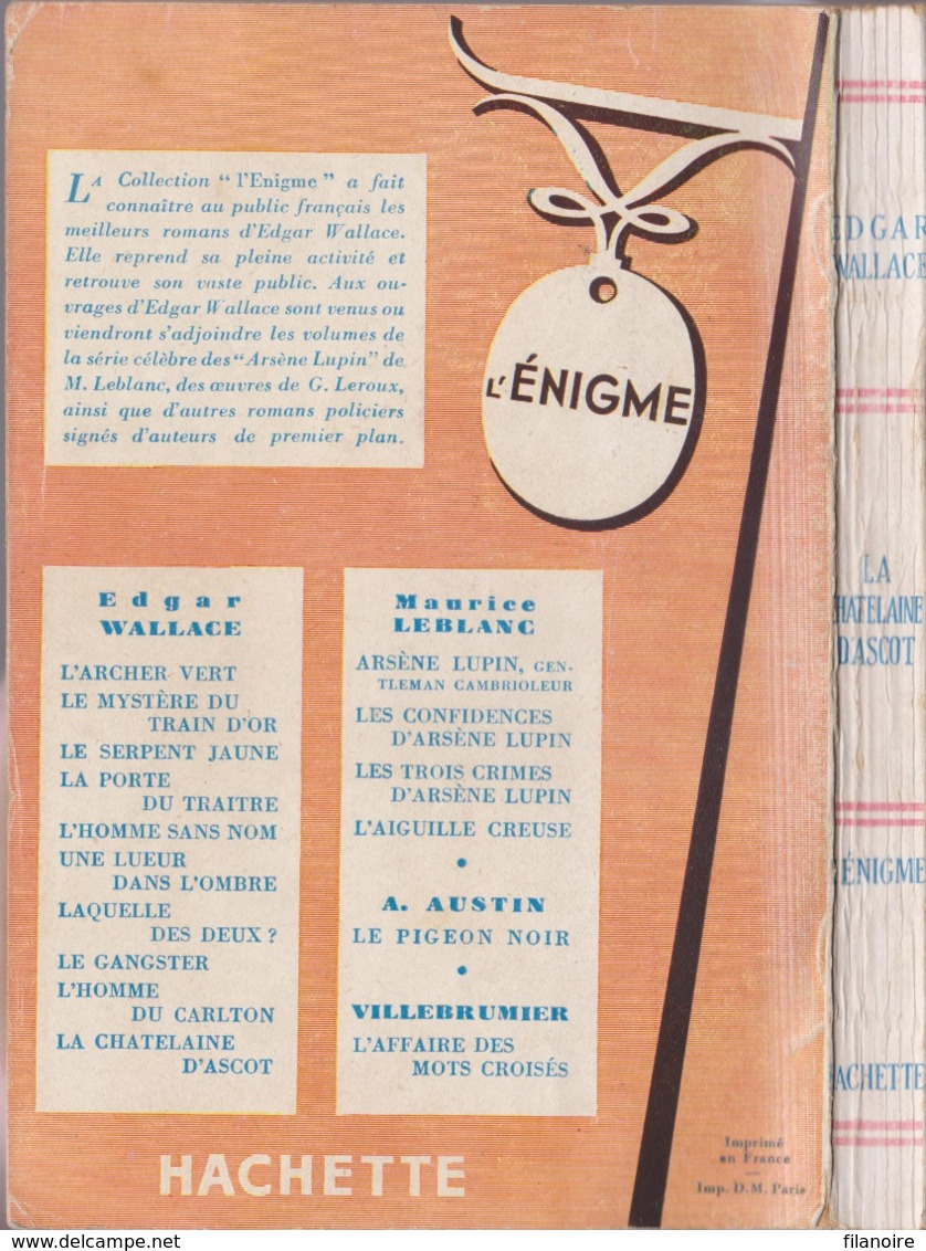 Edgar WALLACE La Châtelaine D’Ascot L’Énigme Hachette (1947) - Hachette - Point D'Interrogation