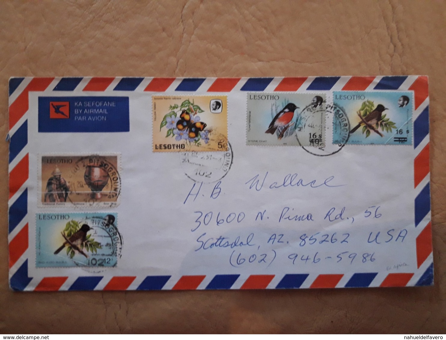 Enveloppe Du Lesotho Distribuée Avec Des Timbres D'oiseau Et De Papillon - Collections, Lots & Séries