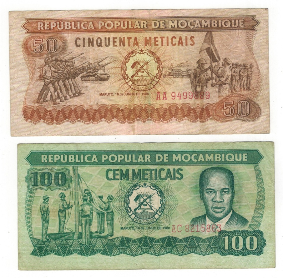 Mozambique , 1980. Lot Of   2 Banknotes. VF. - Mozambique