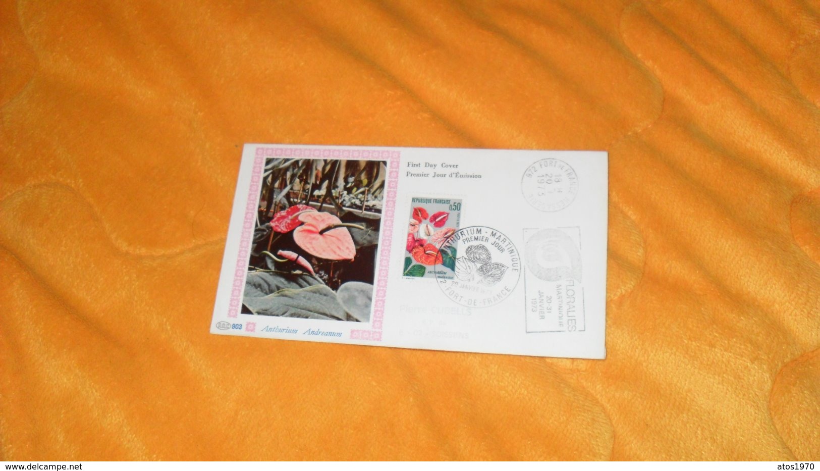 ENVELOPPE FDC DE 1973./ ANTHURIUM ANDREANUM....CACHETS 972 FORT DE FRANCE..+ TIMBRE - 1970-1979