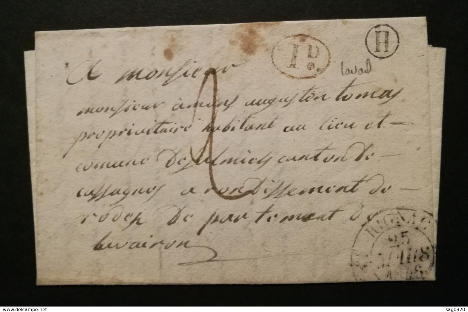 Aveyron.Lettre (De Laval) Avec Cachet Type 12 De Rignac.Boite Rurale H - 1801-1848: Vorläufer XIX