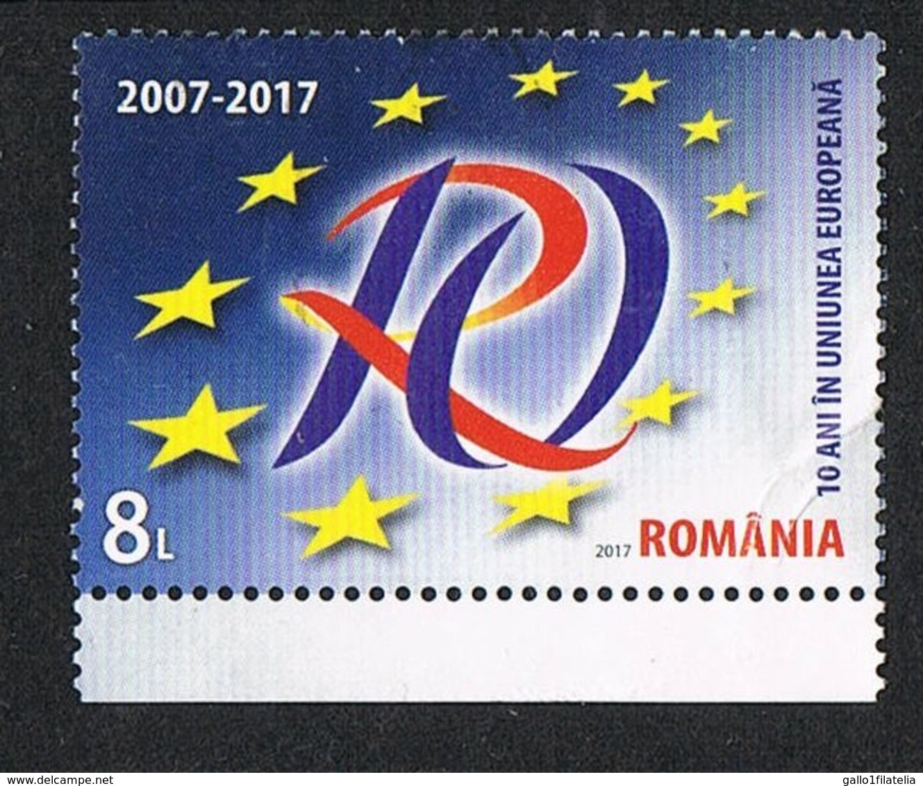 2017 - ROMANIA - 10 ANNI NELL'UNIONE EUROPEA / 10 YEARS IN THE EUROPEAN UNION. USATO / USED. - Oblitérés