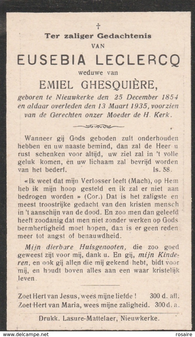 Eusebia Leclercq-nieuwkerke 1854-1935-gehuwd Ghesquière - Images Religieuses