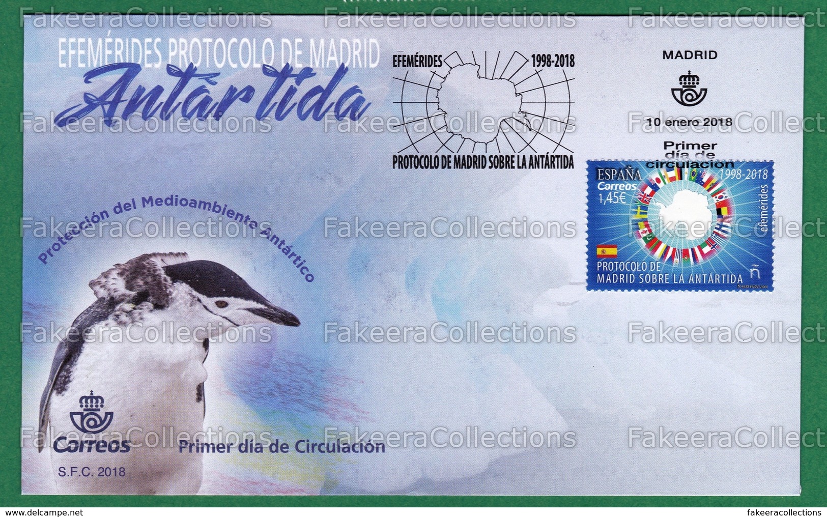 2018 SPAIN Espagne - Ephemerides, Madrid Protocol On Antarctica 1v FDC Unused - Environmental Protection, Flags As Scan - Climate & Meteorology