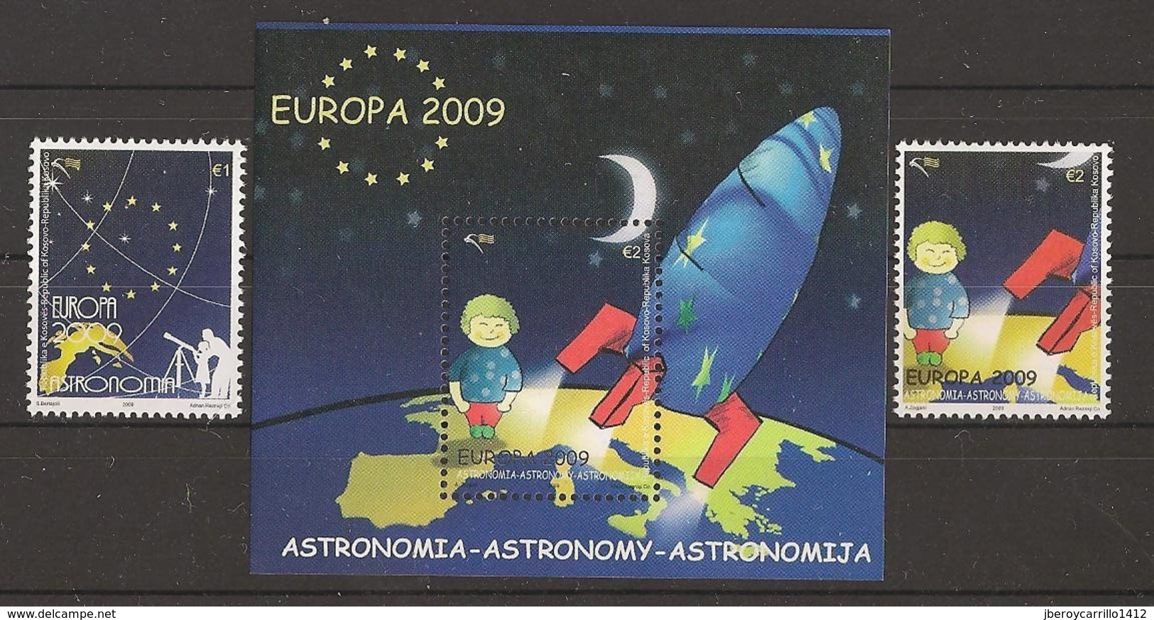 KOSOVO /  KOSOVA REPUBLIC  / EUROPA 2009  - TEMA  "ASTRONOMIA" - SERIE De 2 V. + Hojita Bloque - DENTADA  (PERFORATED) - 2009