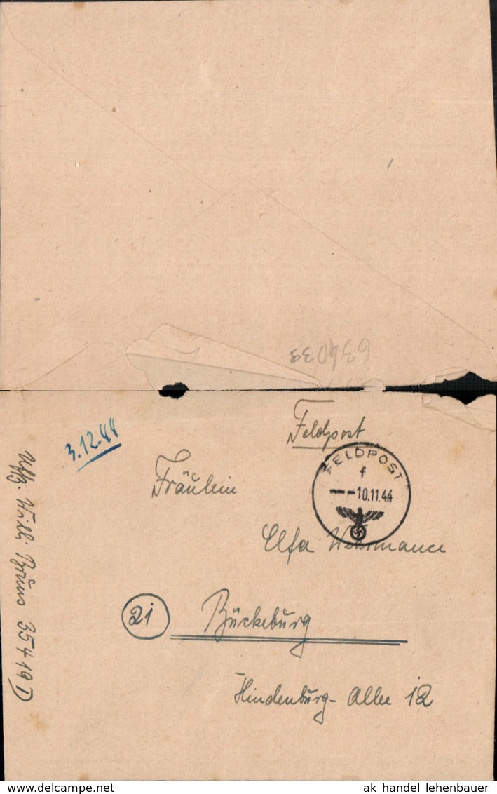 634039,WK 2 Feldpost 35419 D N. B&uuml;ckeburg 1944 Oh. Inh. - 1939-45