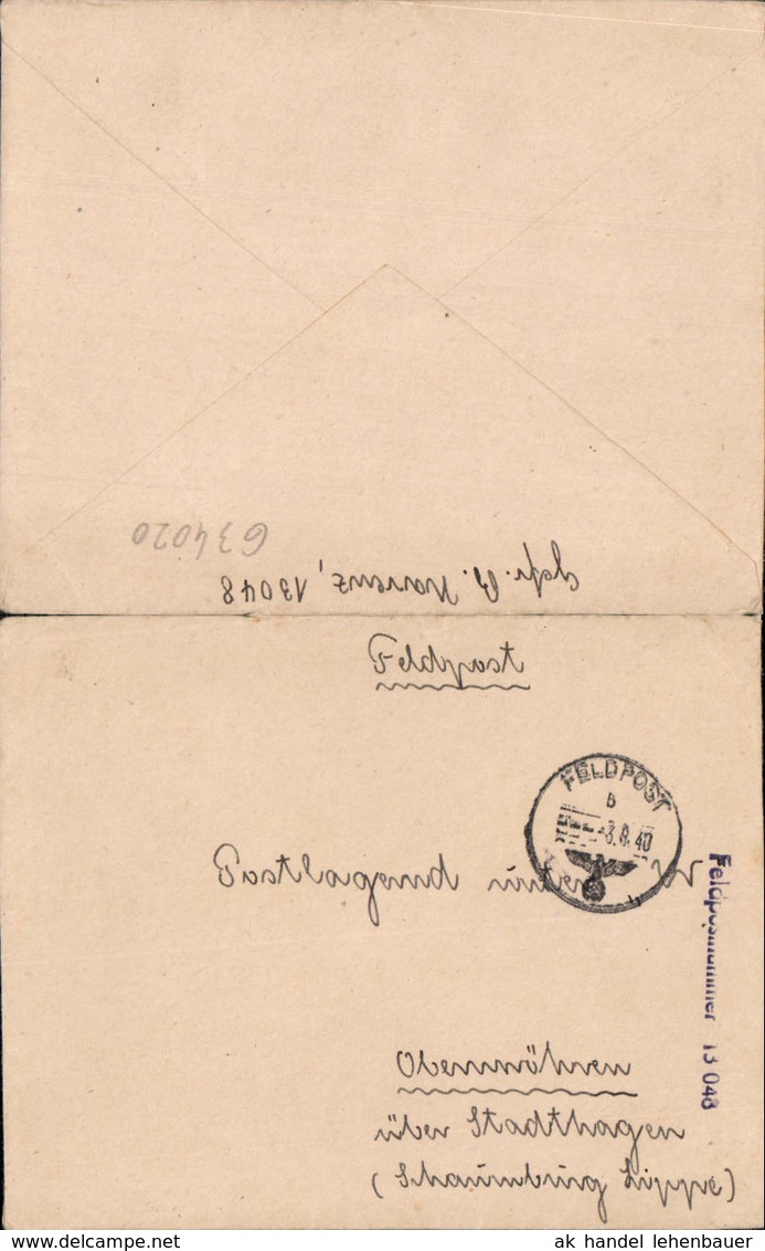 634020,WK 2 Feldpost 13048 M. Obernw&ouml;hren Stadthagen Lippe Schaumburg - 1939-45