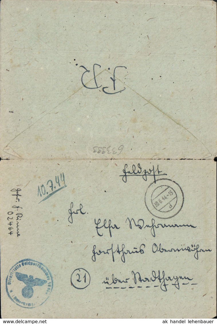 633999,WK 2 Feldpost 1944 Obernw&ouml;hren Stadthagen - 1939-45