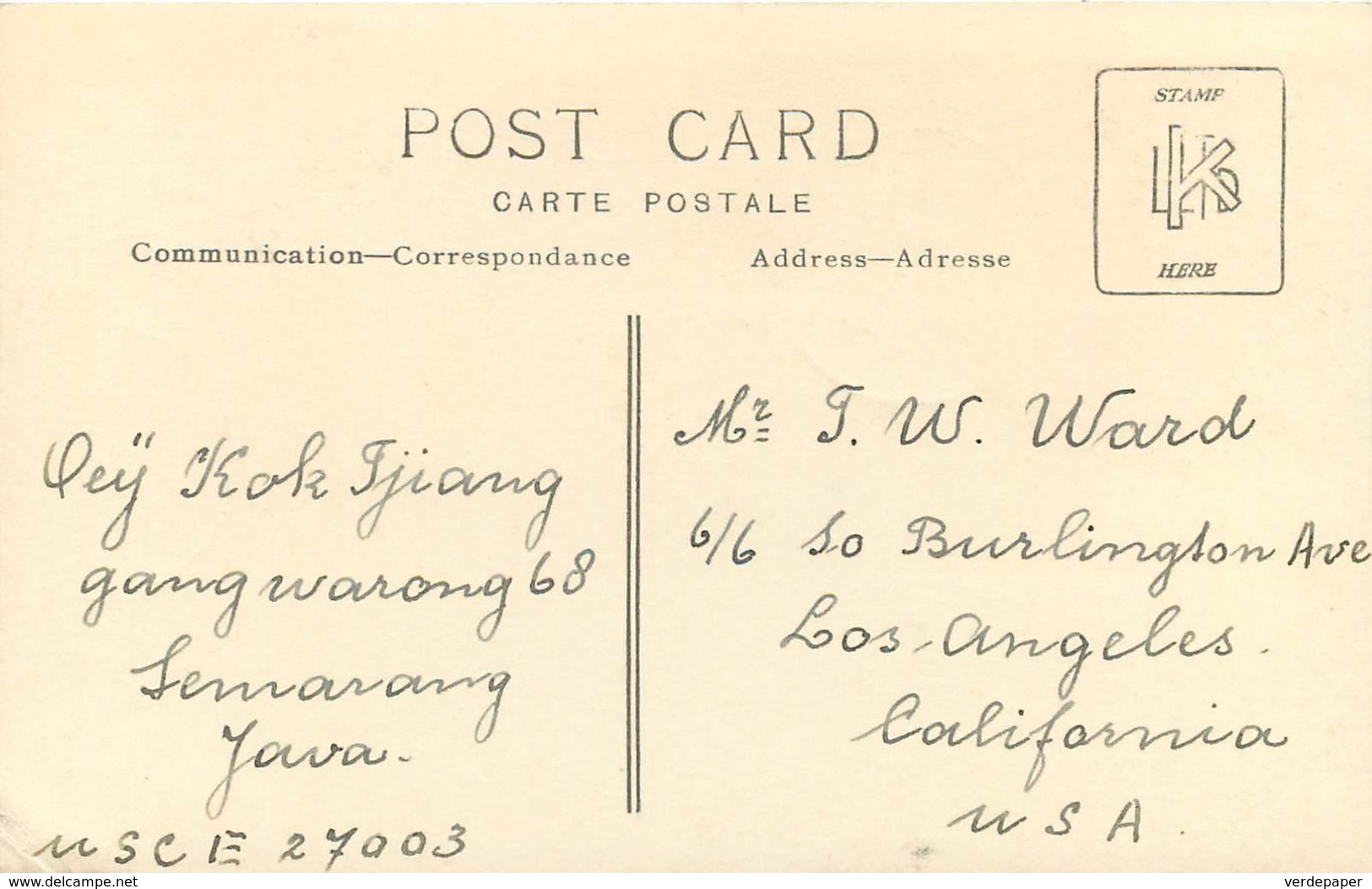 1 Cent & 2 Cent Netherland Indies Stamps On Front Of Hotel Bellevue Lemacang Postcard - Indonesien