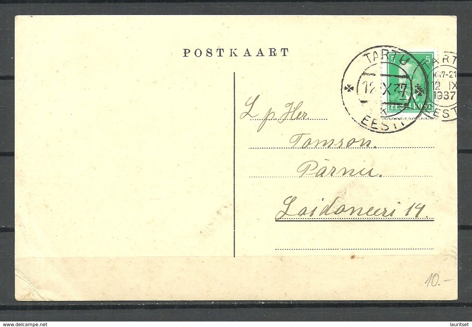 Estland Estonia 1937 Postkarte O Tartu Nach Pärnu Michel 114 As Single - Estland