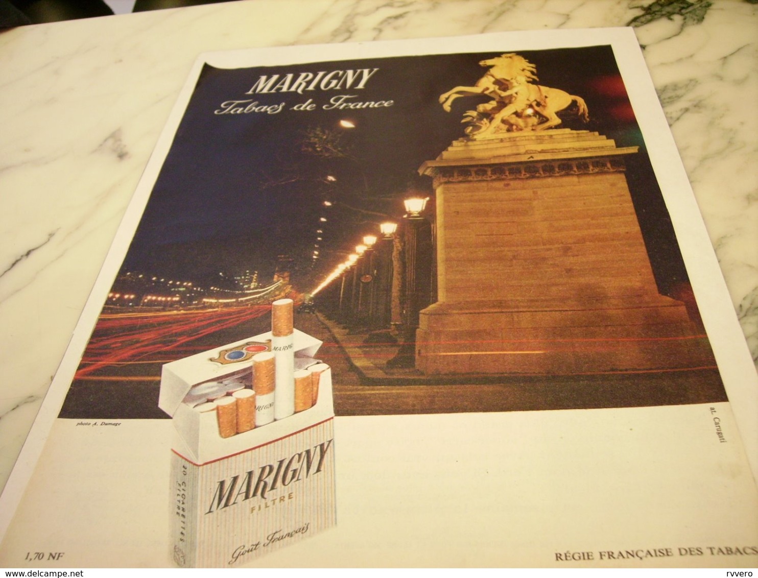 ANCIENNE   PUBLICITE TABACS DE FRANCE CIGARETTE MARIGNY  1961 - Sonstige & Ohne Zuordnung