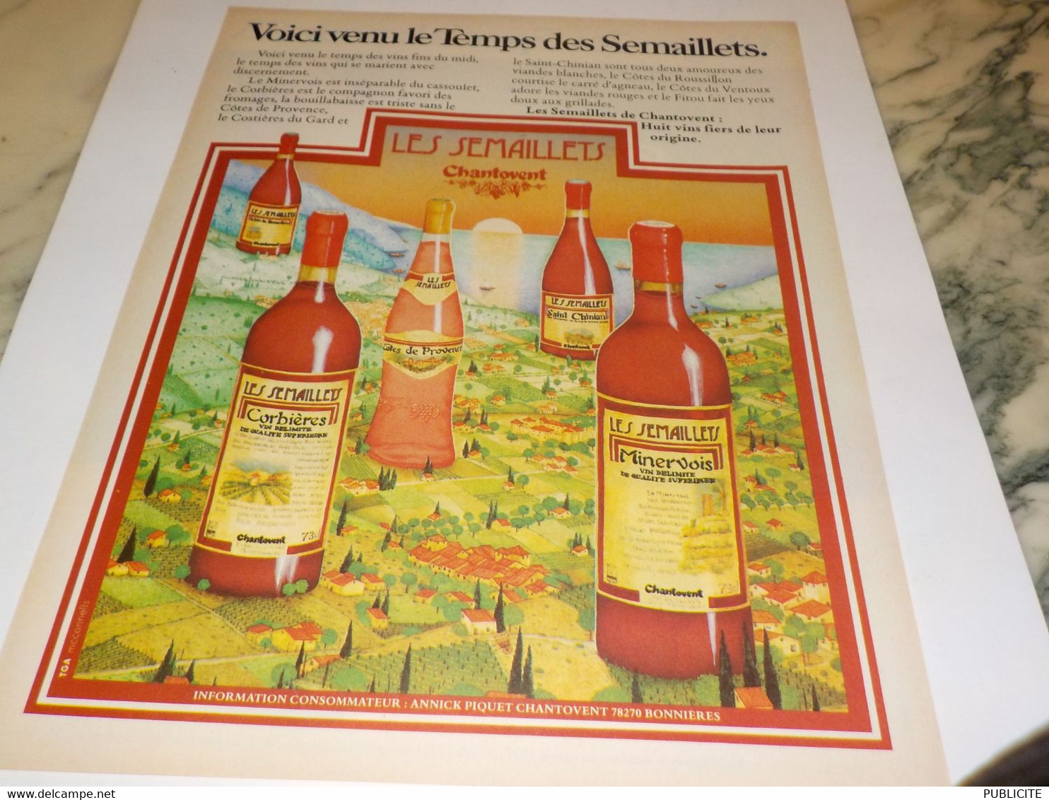 ANCIENNE PUBLICITE LES VINS LES SEMAILLETS DE CHANTOVENT  1978 - Alcohols