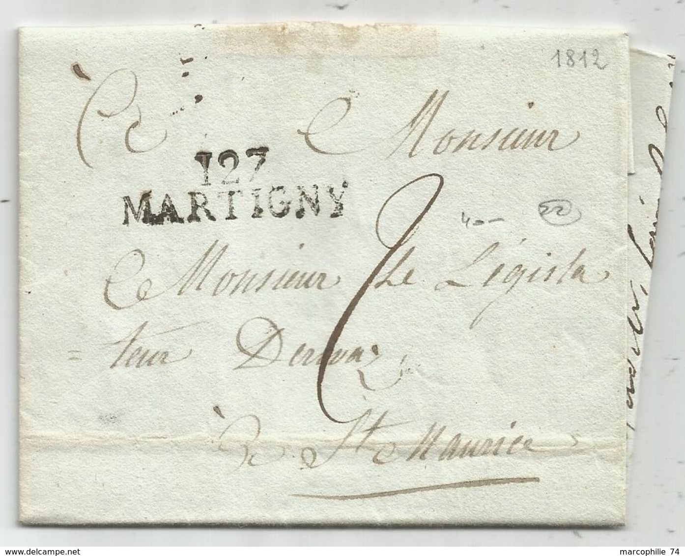 MARQUE CONQUIS 127 MARTIGNY 1812 LETTRE POUR ST MAURICE VALAIS COTE 450€ - 1792-1815: Veroverde Departementen