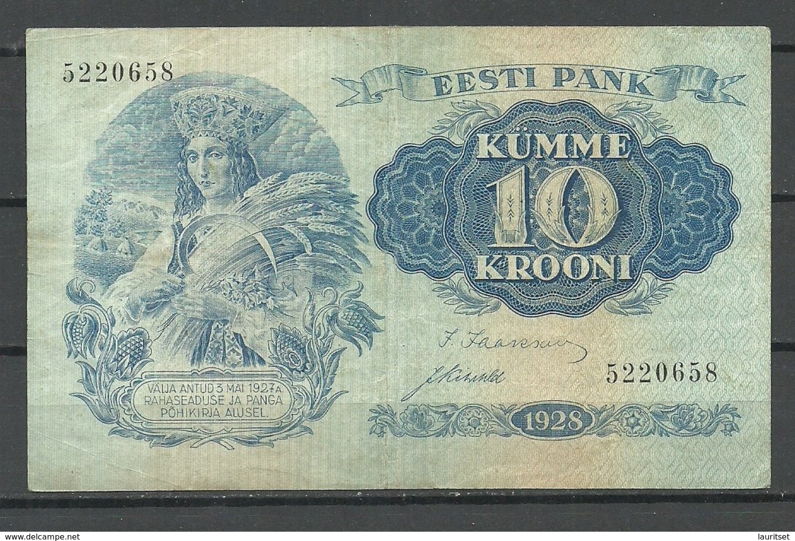 Estland Estonia Estonie 10 Krooni Bank Note Banknote 1928 - Estland