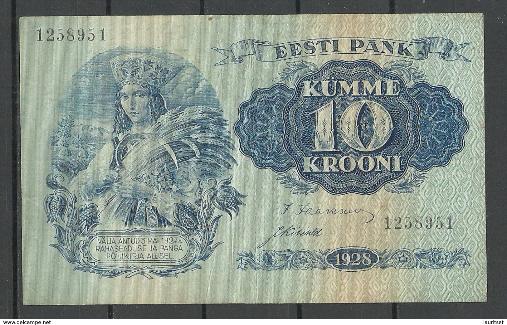 Estland Estonia 1928 Bank Note Banknote 10 Krooni 1928 - Estonia